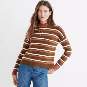 Madewell Redmond Striped Mockneck Wool Blend Pocket Sweater